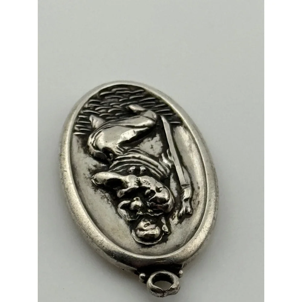 Vintage Theda Sterling Silver‎ Saint St Christopher Medal Pendant Oval Shape